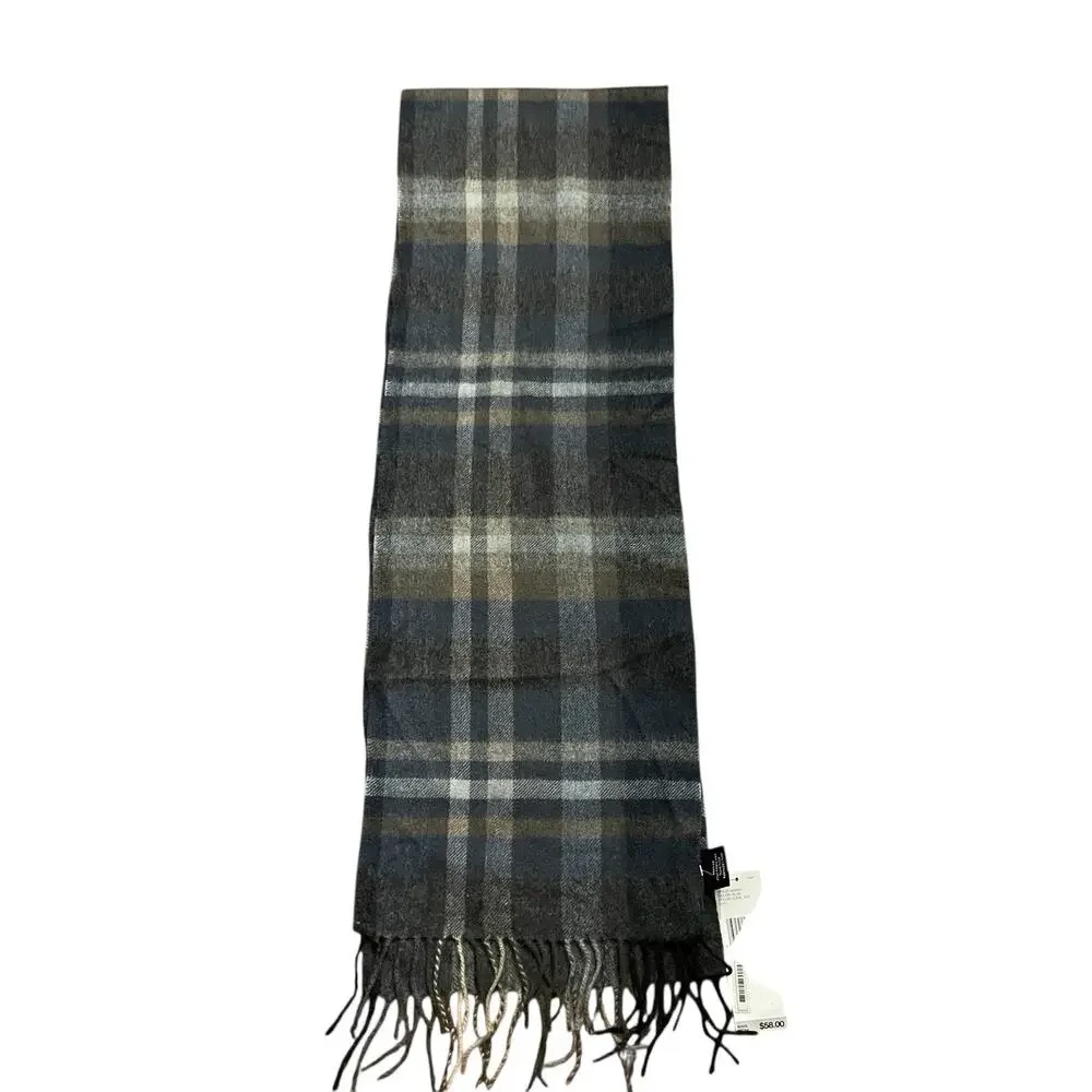 DKNY Luxury Blue/Gray  Plaid Scarf - 90% Wool 10% Cashmere - Made in Italy NWT